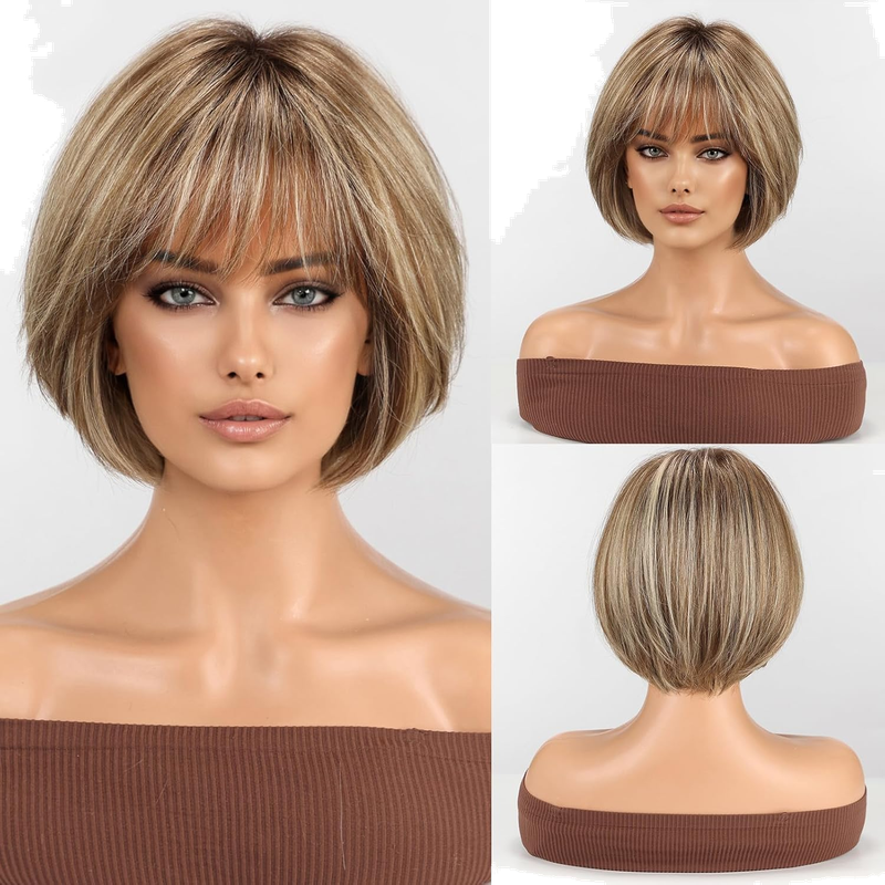 RSY 10.8 Inch Bob Wig Human Hair Blend Healthy Fiber Wigs for Women